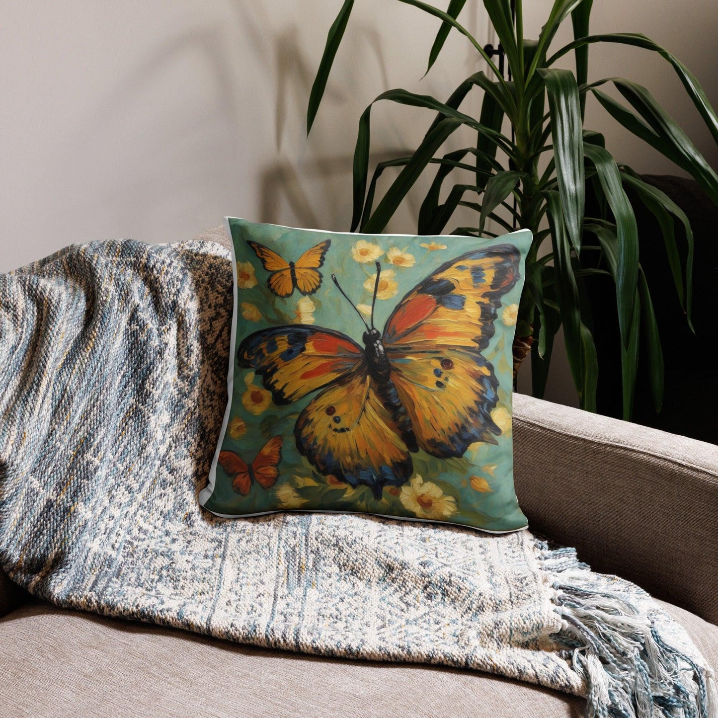 Canvas Fabric Butterfly Decorative Pillow - Home Decor Washable Pillow