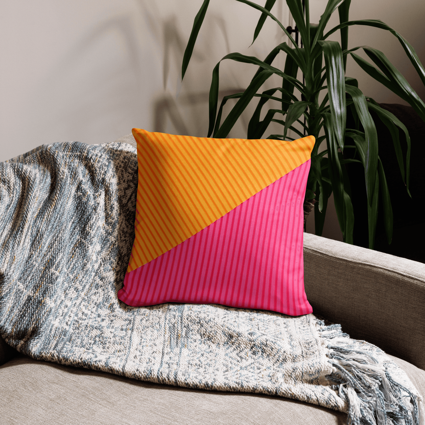Yellow and Pink Sofa Pillow - Washable Cushion For Home Decoration