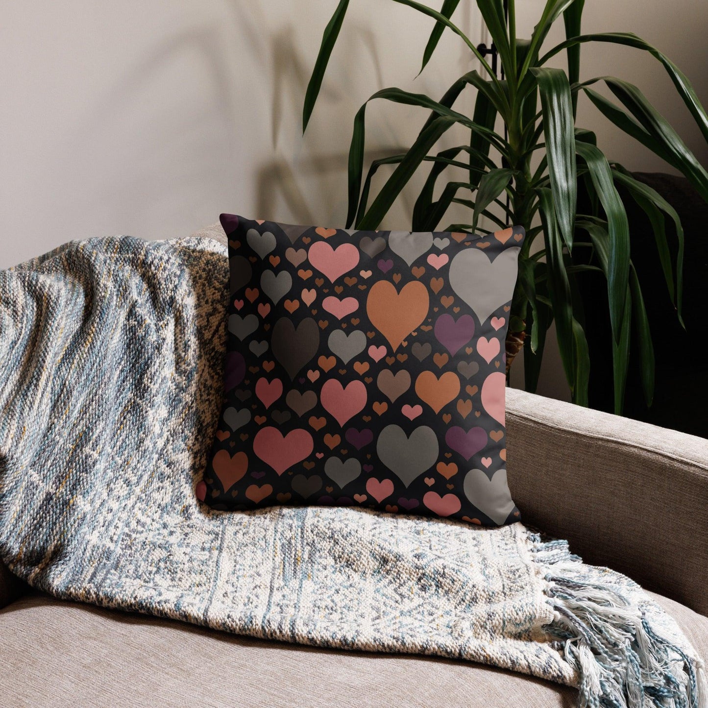 Canvas Fabric Heart Printed Decorative Pillow - Home Decor Cushion