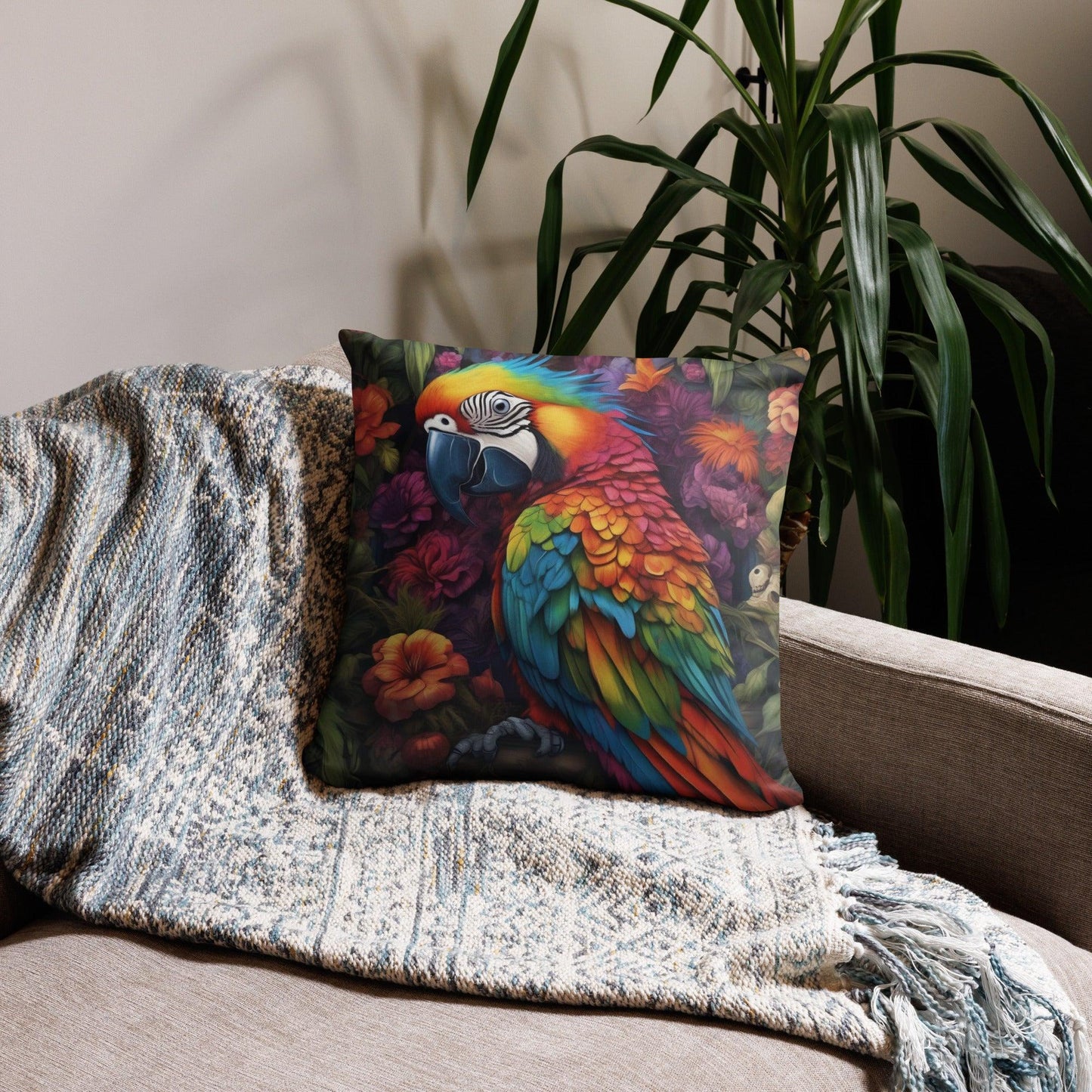 Parrot Printed Pillow For Home Decoration - Washable Cushion 2024
