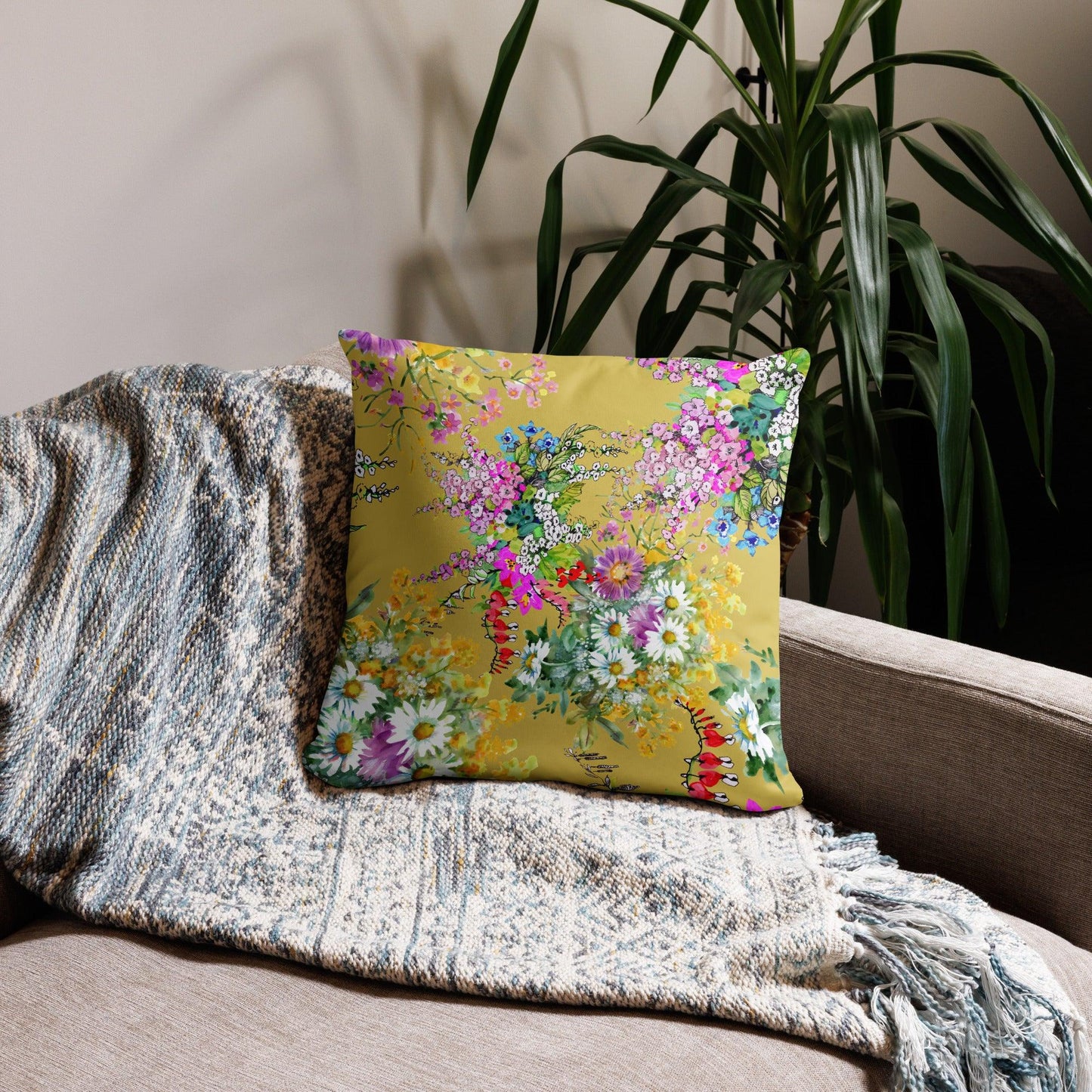 Flowers Again Decorative Pillow - Floral Printed Home Decor Cushion