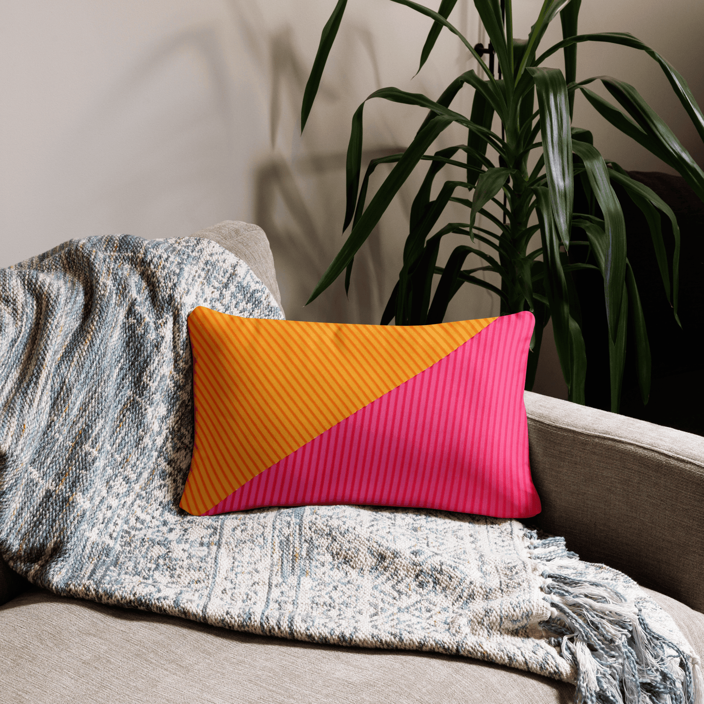 Yellow and Pink Sofa Pillow - Washable Cushion For Home Decoration