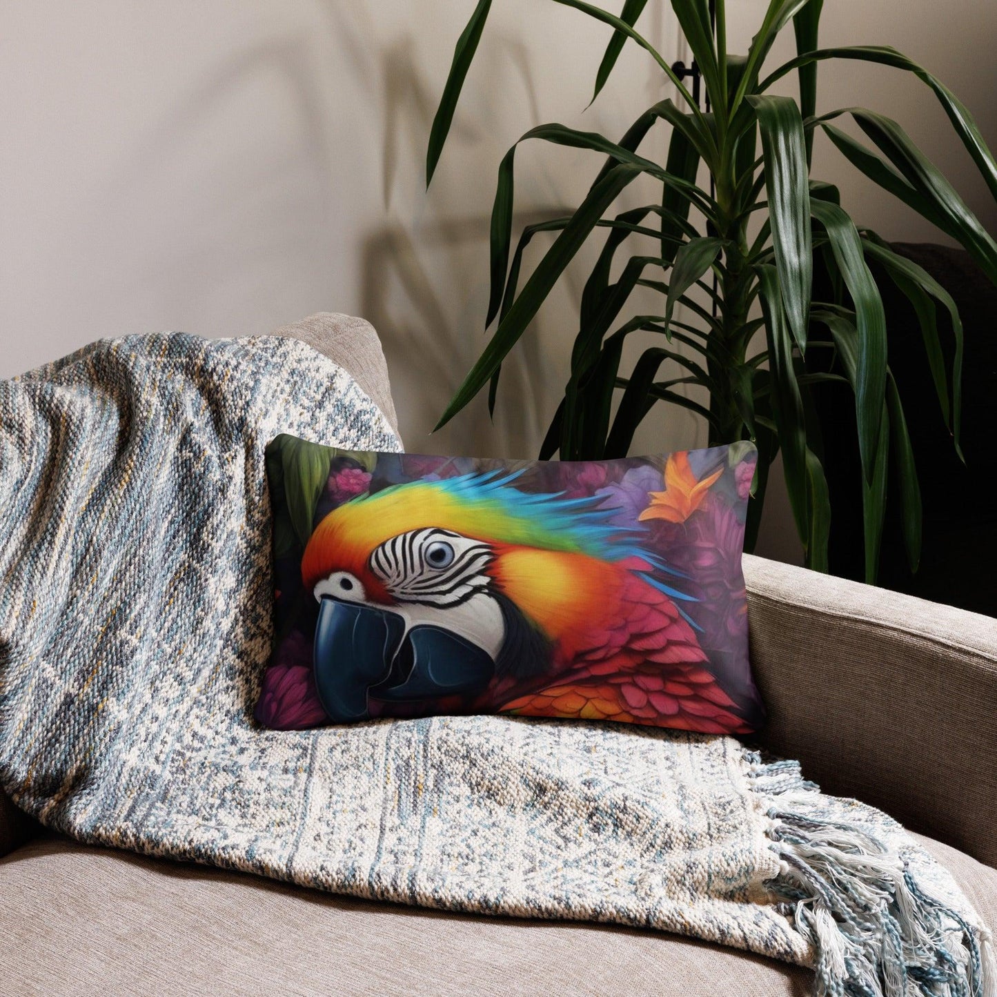 Parrot Printed Pillow For Home Decoration - Washable Cushion 2024