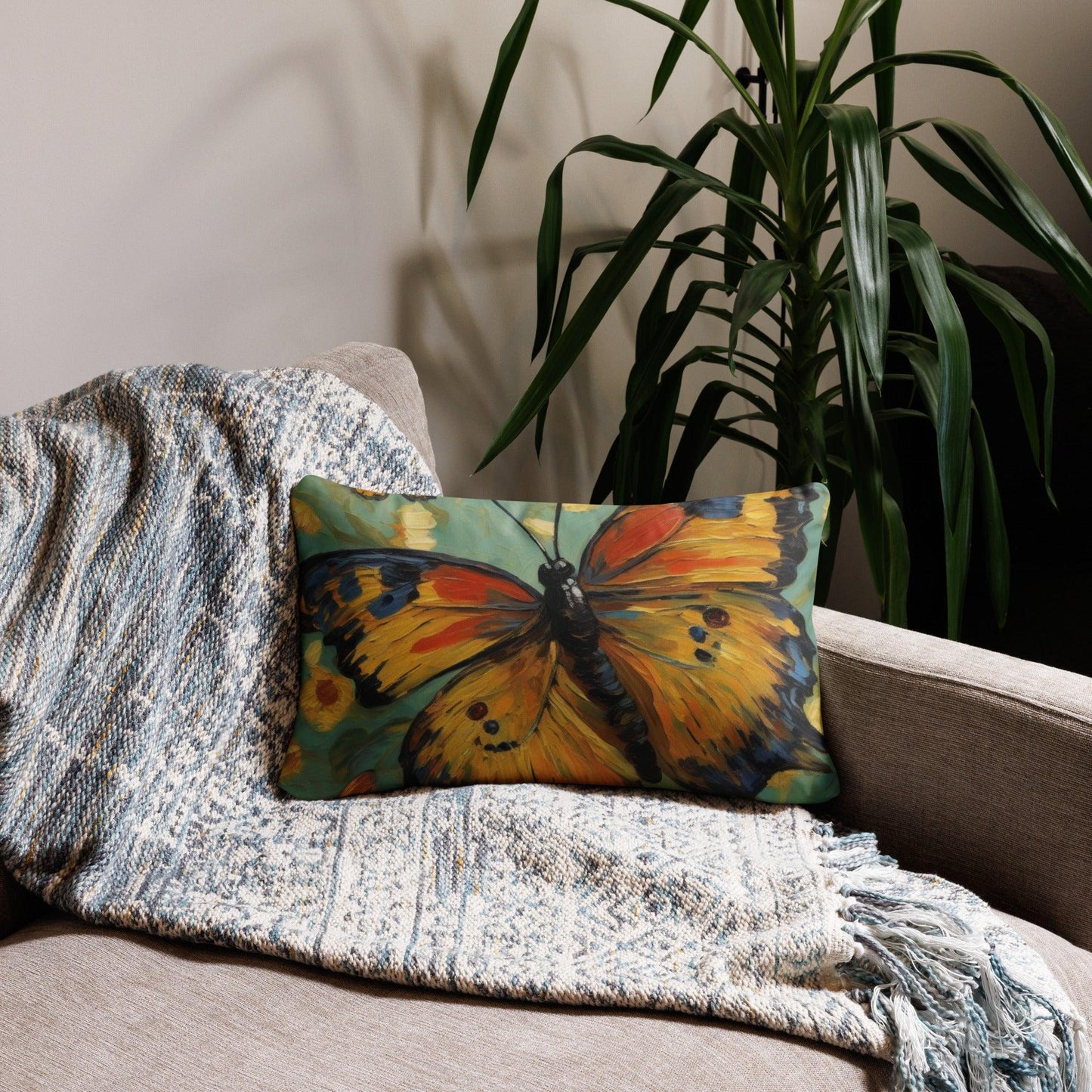 Canvas Fabric Butterfly Decorative Pillow - Home Decor Washable Pillow