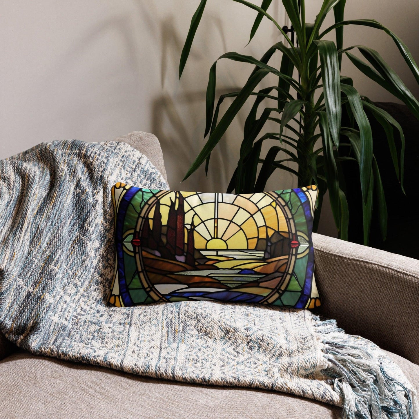 Yellow and Gold Stain Glass Decorative Pillow - Home Decor Cushion