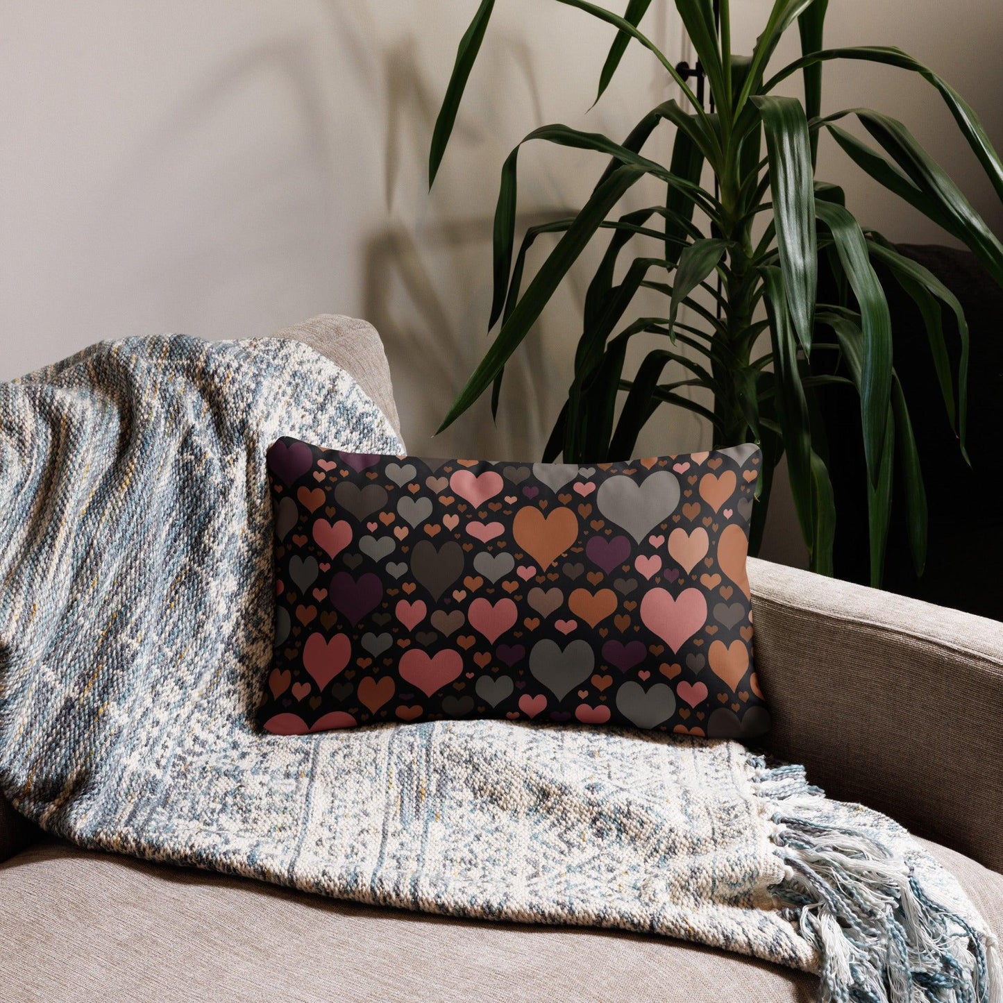 Canvas Fabric Heart Printed Decorative Pillow - Home Decor Cushion