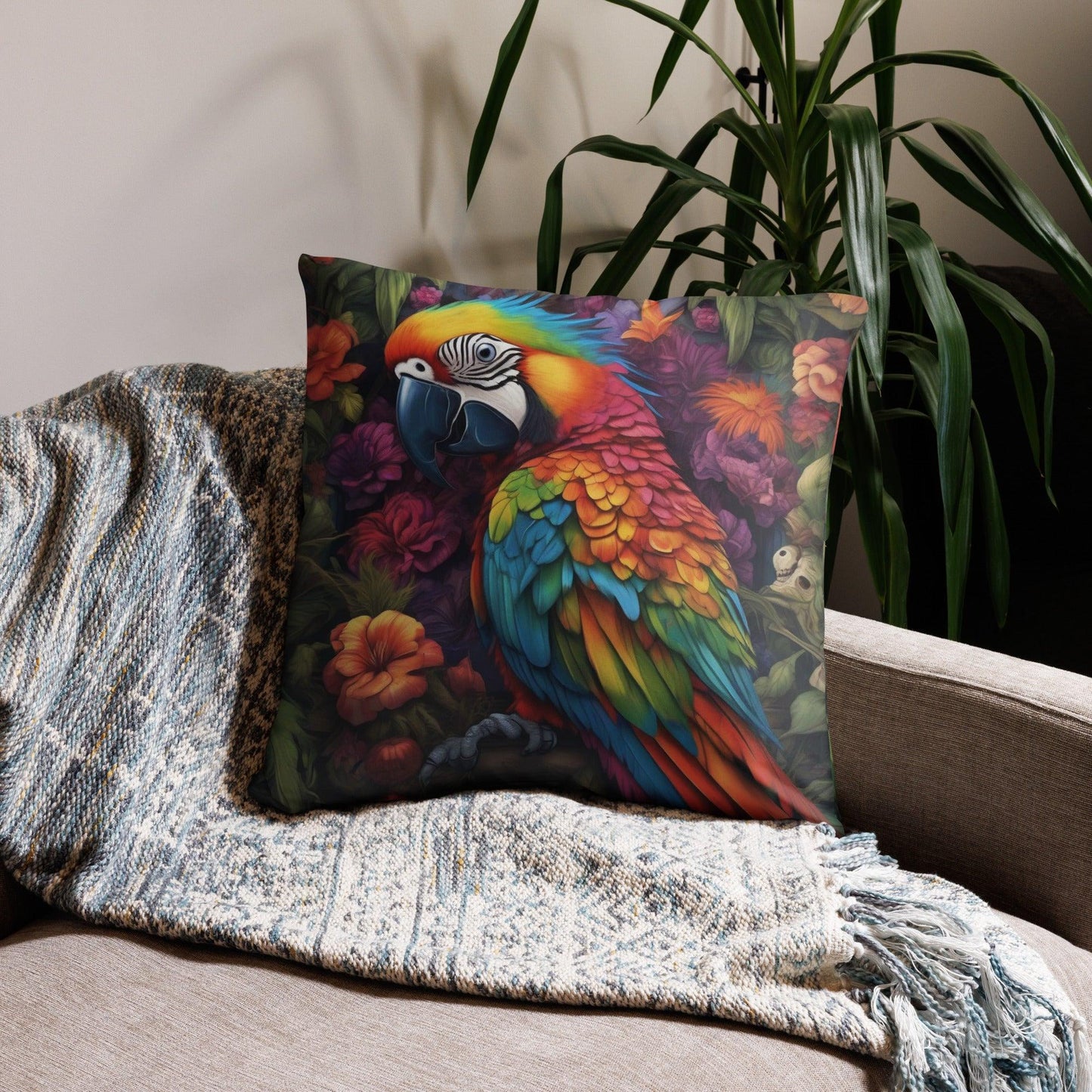 Parrot Printed Pillow For Home Decoration - Washable Cushion 2024