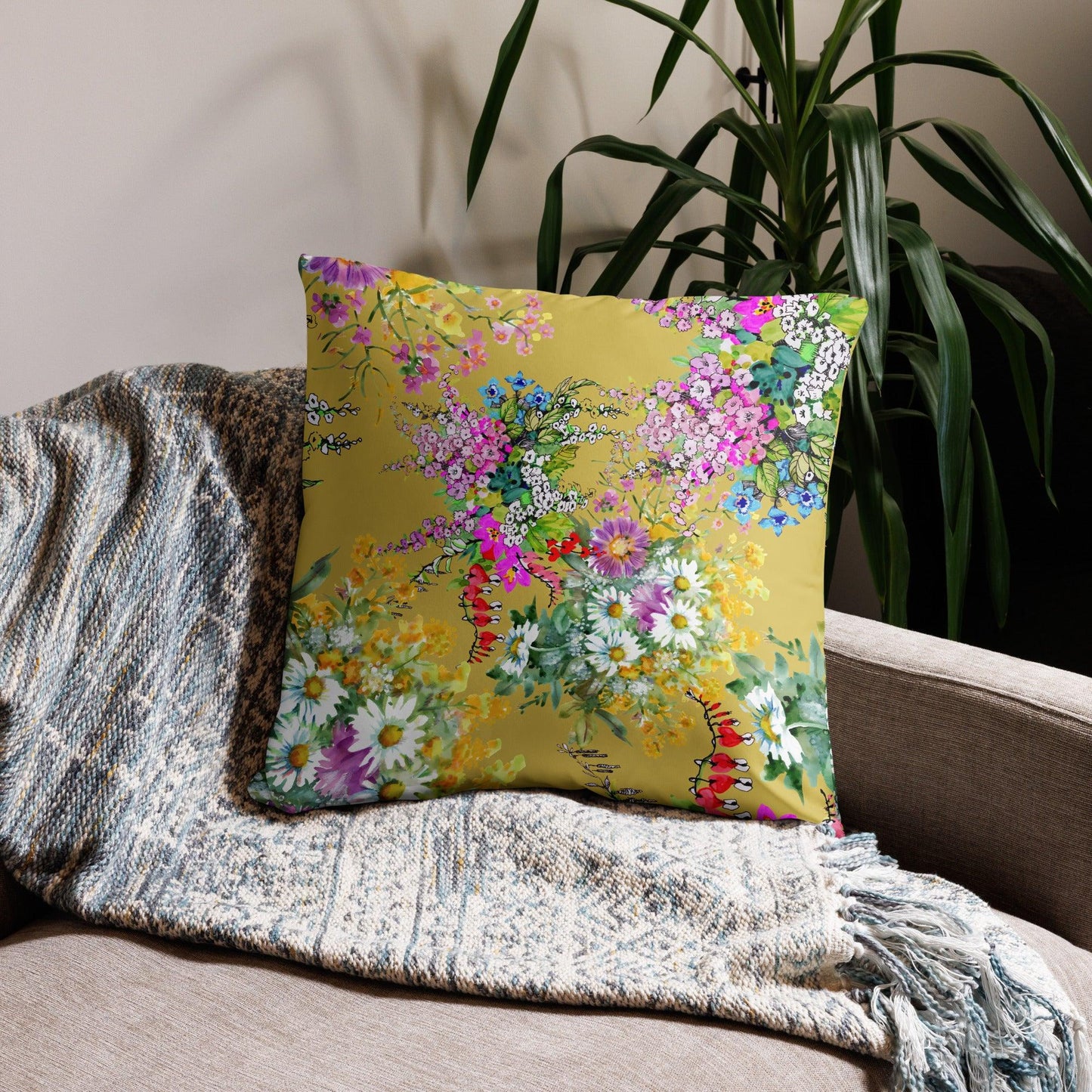 Flowers Again Decorative Pillow - Floral Printed Home Decor Cushion