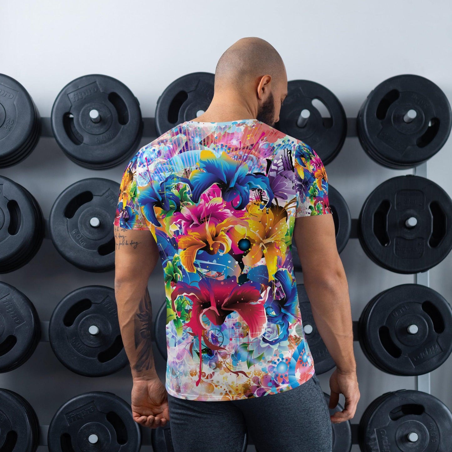 All-Over Flower Printed Men's Athletic T-shirt - Summer Top 2024