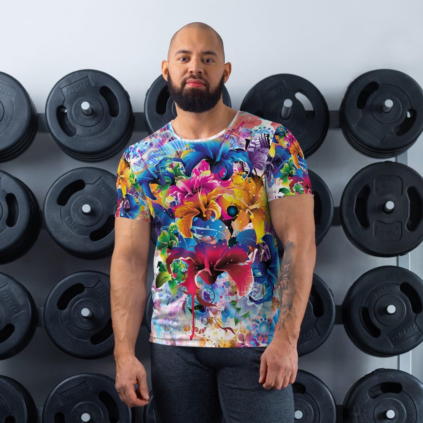 All-Over Flower Printed Men's Athletic T-shirt - Summer Top 2024