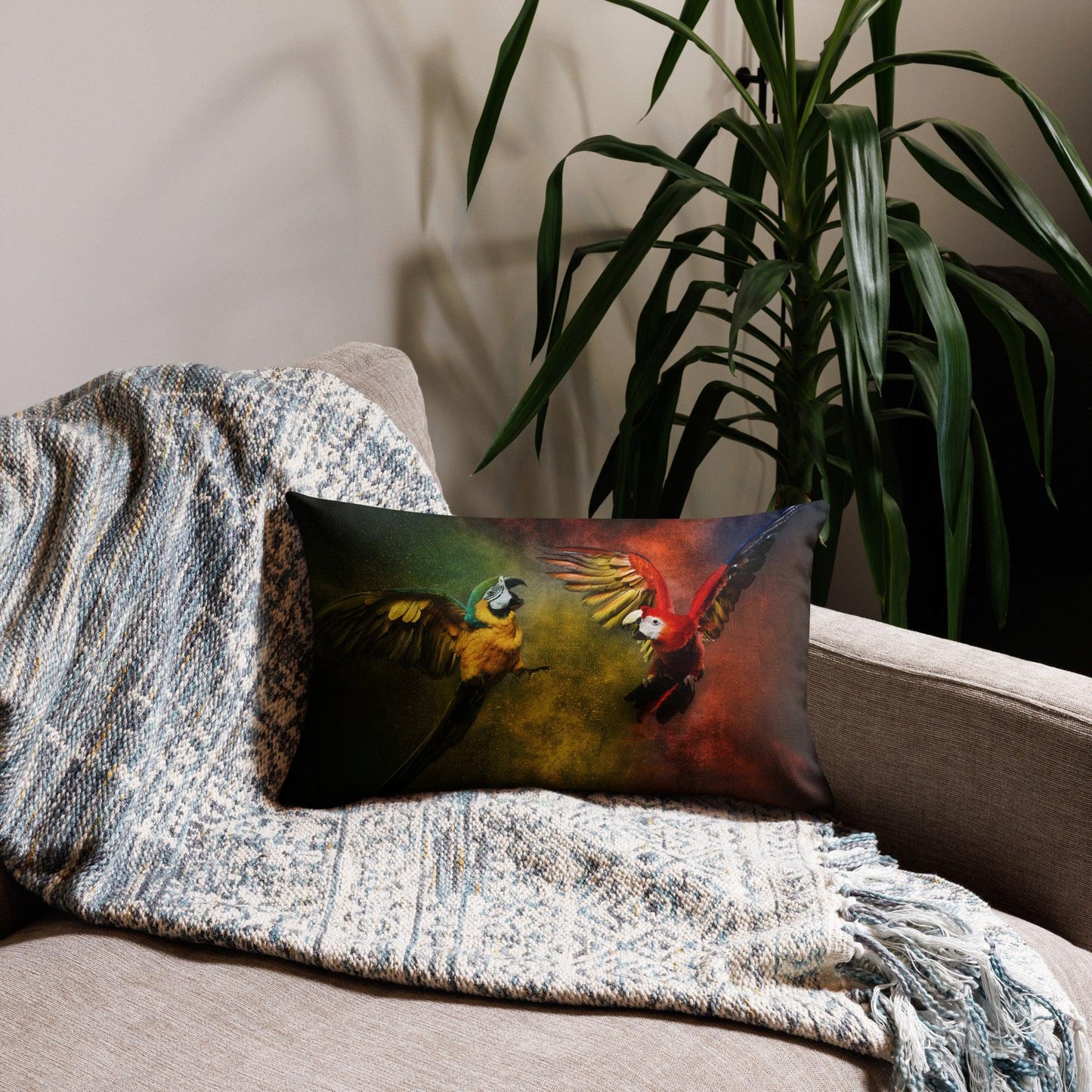 Parrots War Premium Pillow - Birds Lover Cushion For Home Decoration