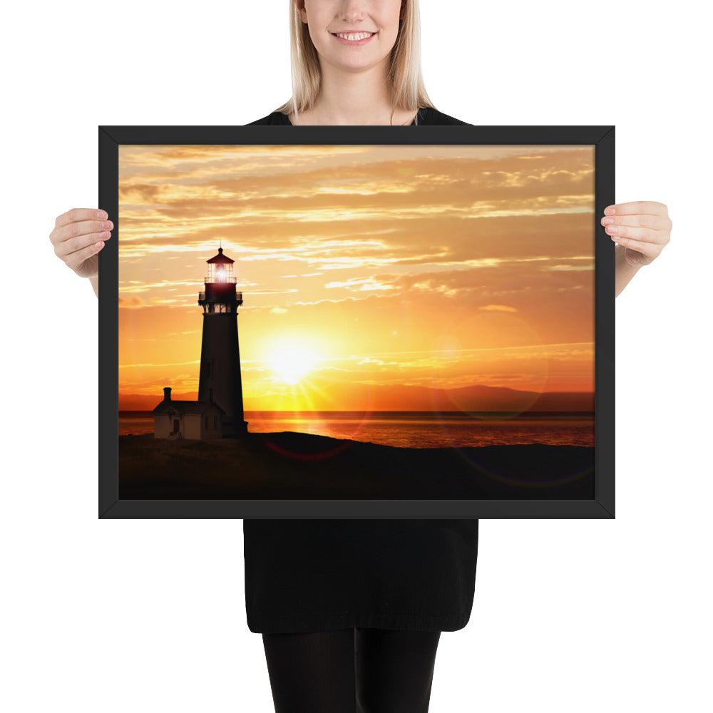 Light House Sunset Framed Poster - Serene Coastal Wall Art Online