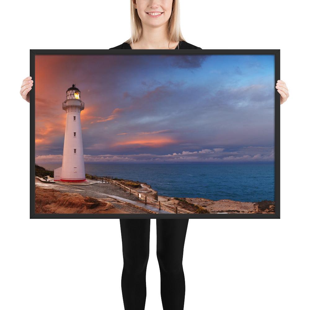 Light House Dusk Framed Poster - Beautiful Nature Lovers Wall Canvas