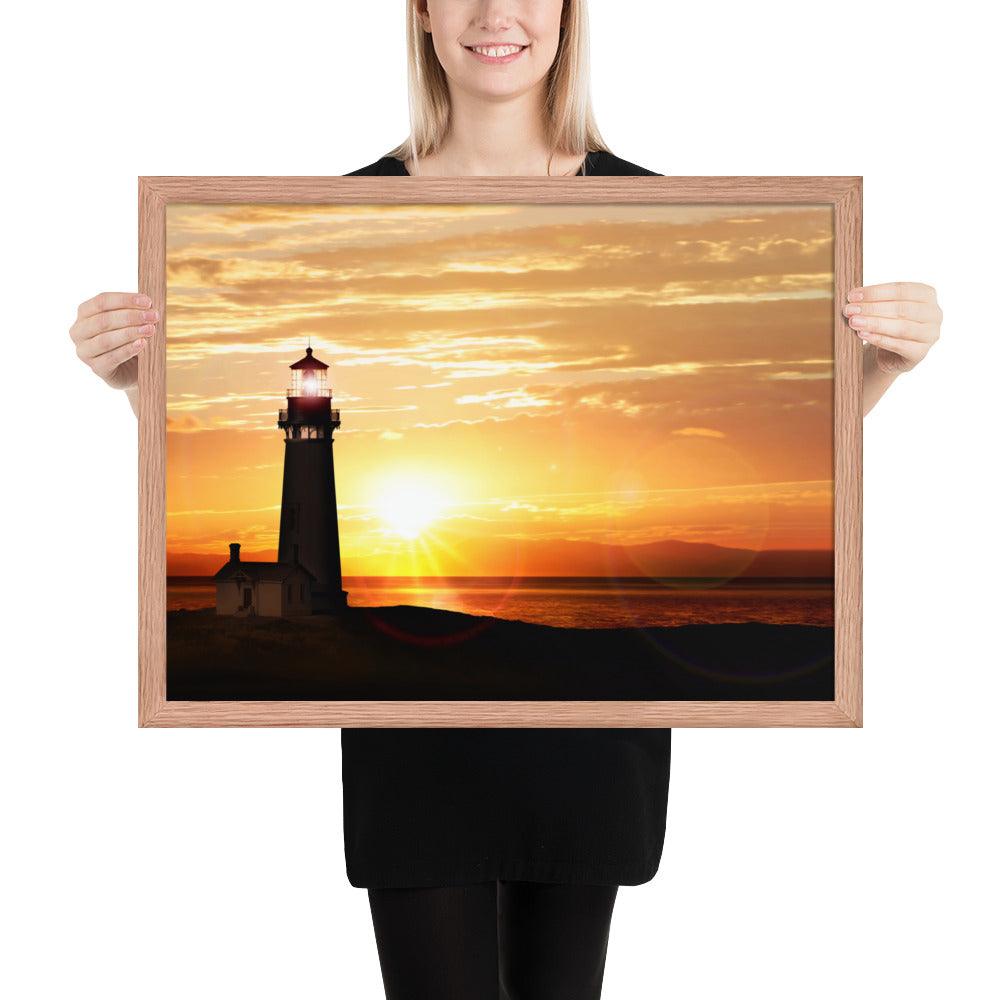 Light House Sunset Framed Poster - Serene Coastal Wall Art Online
