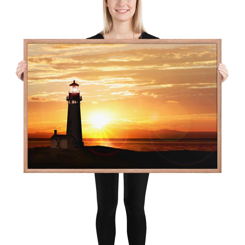 Light House Sunset Framed Poster - Serene Coastal Wall Art Online