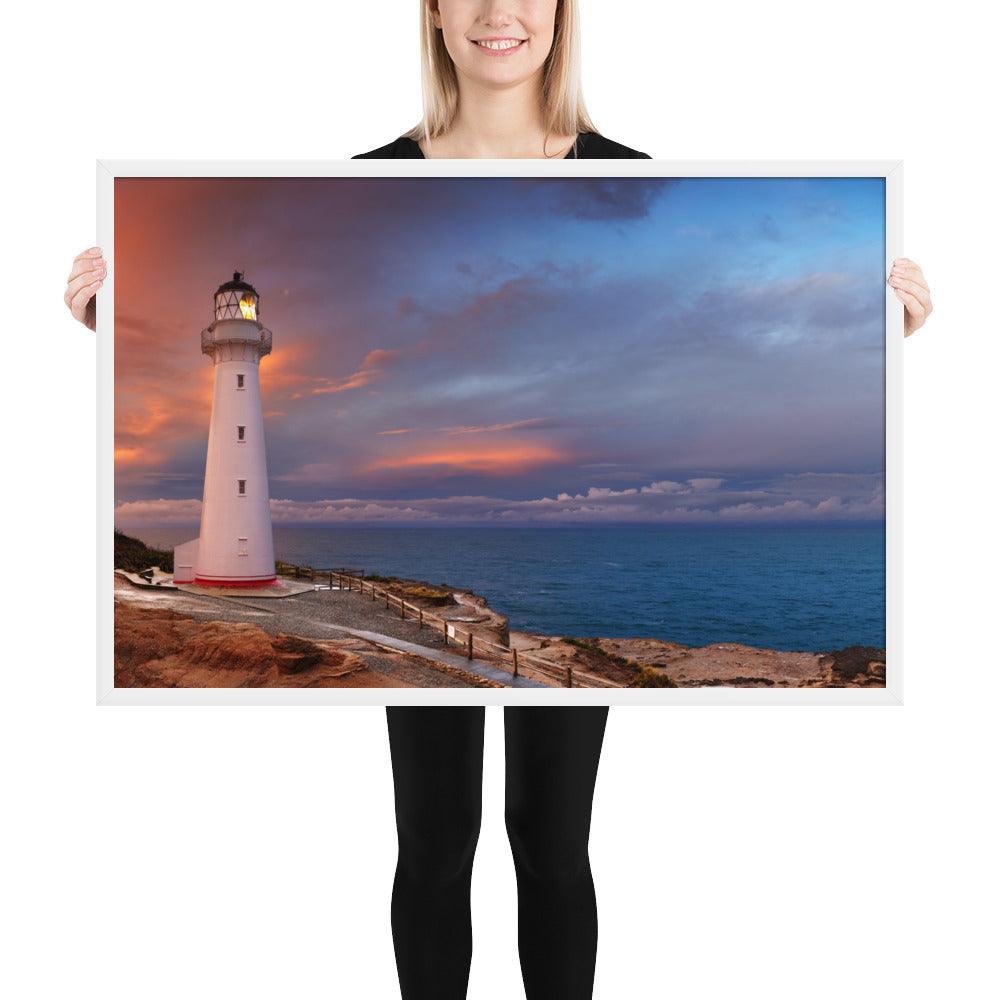 Light House Dusk Framed Poster - Beautiful Nature Lovers Wall Canvas