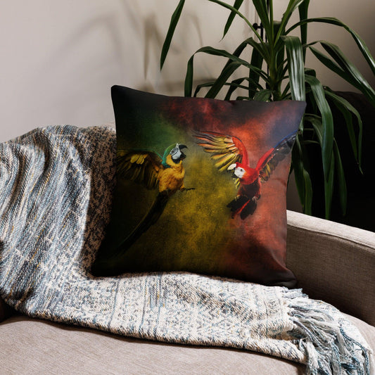 Parrots War Premium Pillow - Birds Lover Cushion For Home Decoration